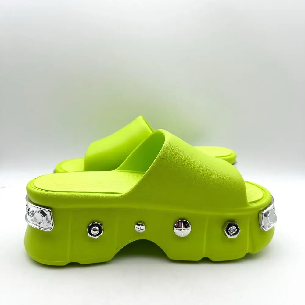 YURTKUMAS Womens Chunky Platform Slide Sandals Size 9 EU 39-40 Lime Green NWOB